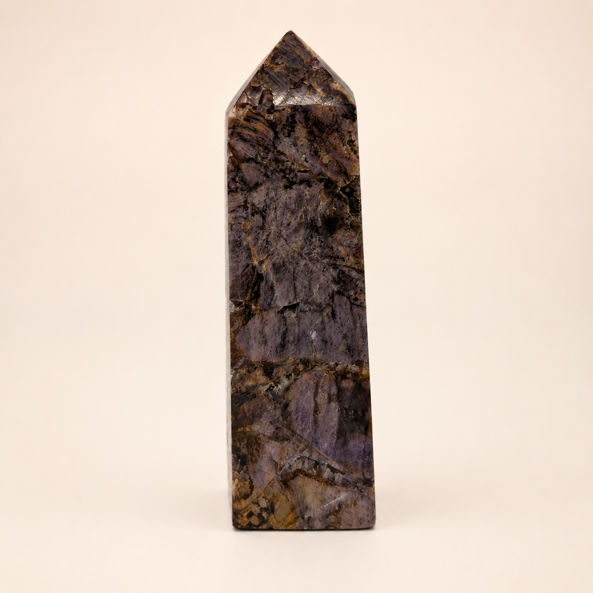 Exact 12cm Purple Sphalerite Tower with smoky mauve, charcoal and bronze natural mineral patterning