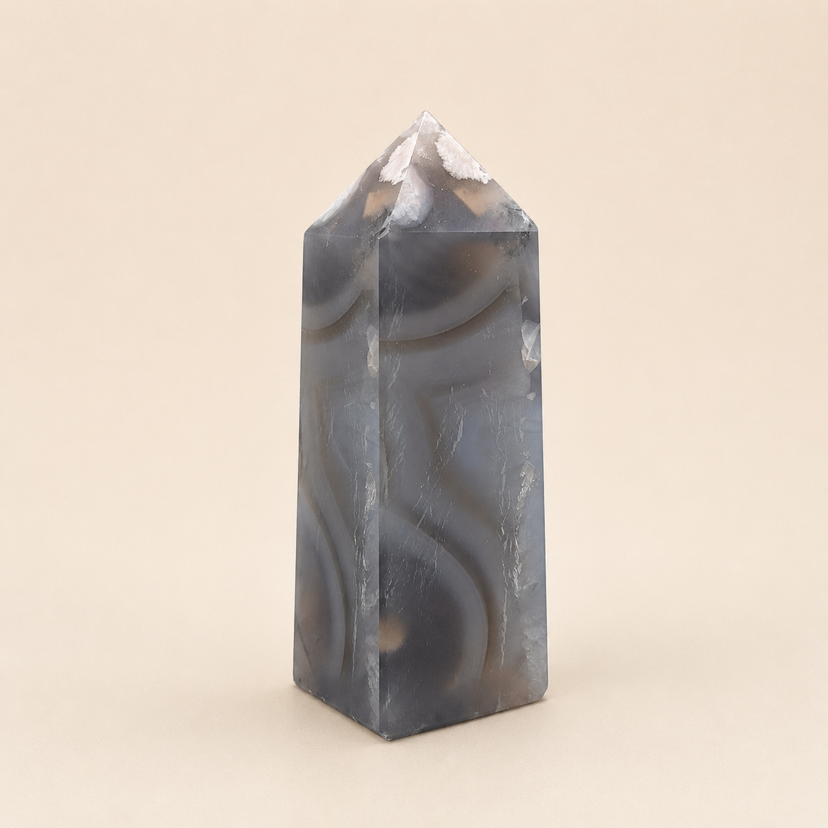 Polished 9cm Grey Flower Agate tower